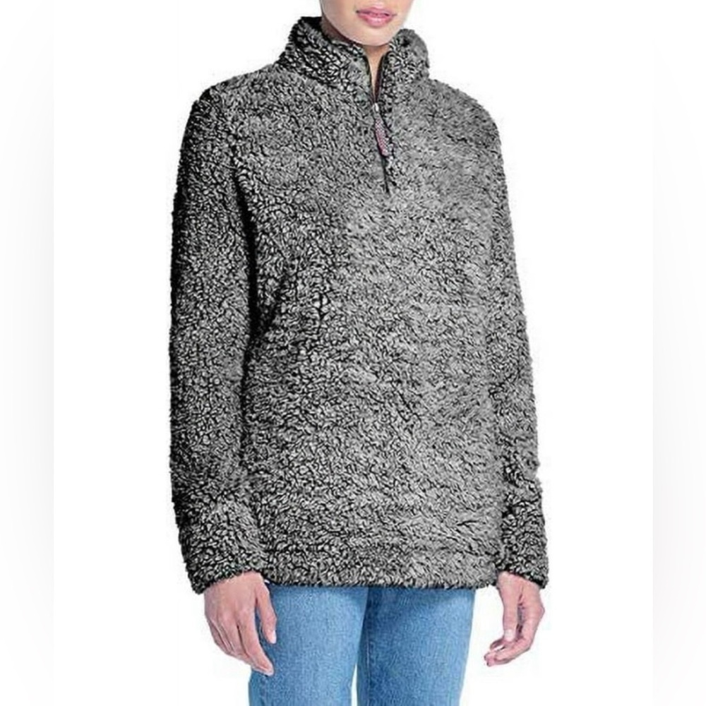 Women’s Weatherproof Vintage 1/4 Zip Pullover Sherpa Black Gray, Size XL